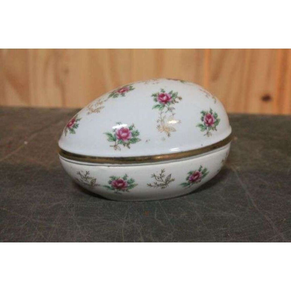 Vintage Porcelain Norleans Egg-Shaped Trinket Box made in Japan